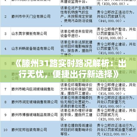 《滕州31路实时路况解析：出行无忧，便捷出行新选择》