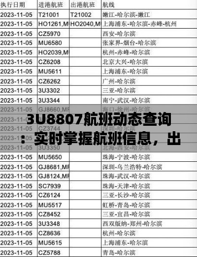 3U8807航班动态查询：实时掌握航班信息，出行无忧