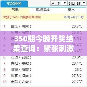 350期今晚开奖结果查询：紧张刺激的开奖时间，希望你我都是幸运儿。