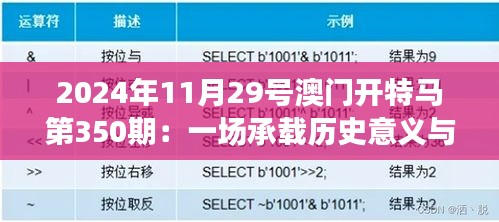 2024年11月29号澳门开特马第350期：一场承载历史意义与经济影响的赛马盛事