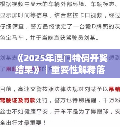 《2025年澳门特码开奖结果》｜重要性解释落实方法